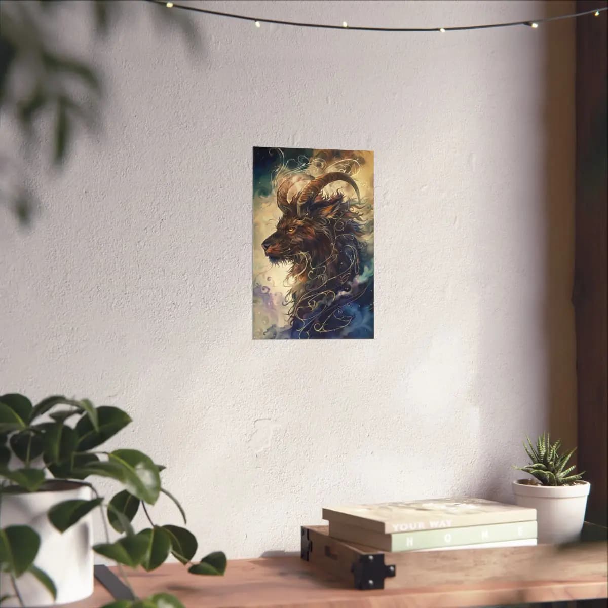 Celestial Horned Beast Wreathed in Golden Scrollwork - Matte Vertical Posters mockup angle 6