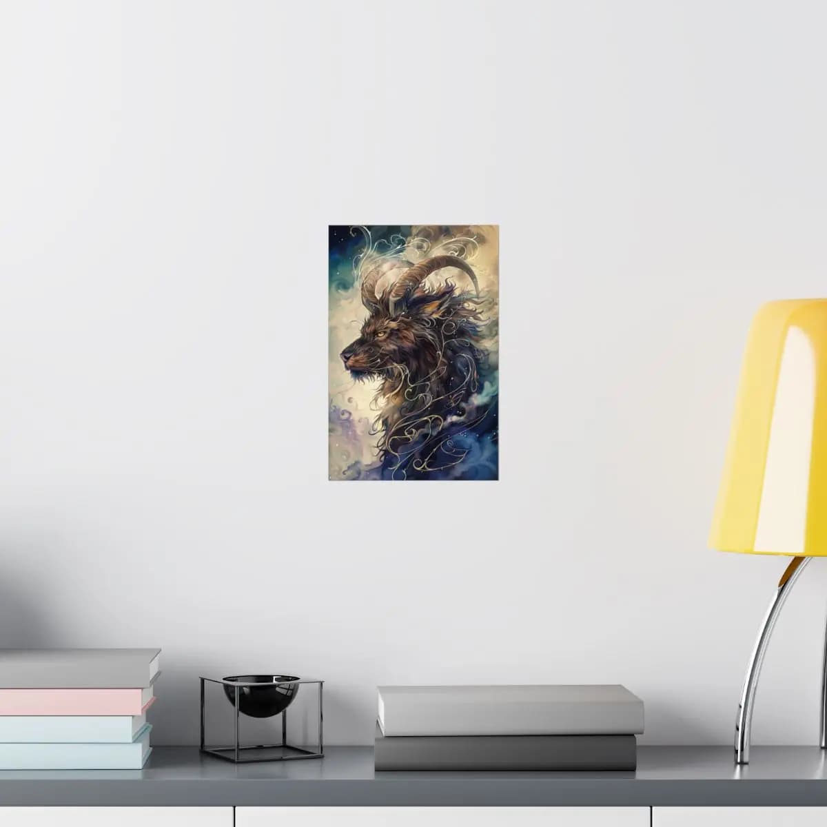 Celestial Horned Beast Wreathed in Golden Scrollwork - Matte Vertical Posters mockup angle 8