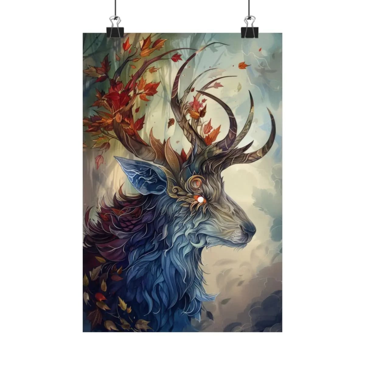 Mystical Stag with Enchanted Autumn Antlers - Matte Vertical Posters mockup angle 1