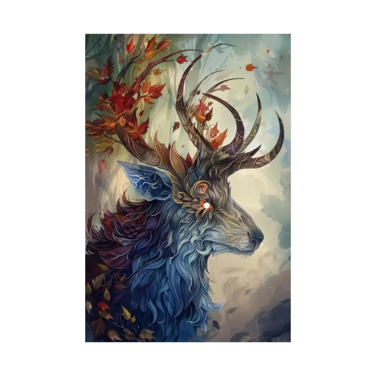 Mystical Stag with Enchanted Autumn Antlers - Matte Vertical Posters mockup angle 2