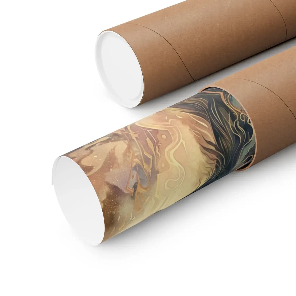 Horned Mythic Creature Wreathed in Golden Scrollwork and Flame - Matte Vertical Posters mockup angle 3