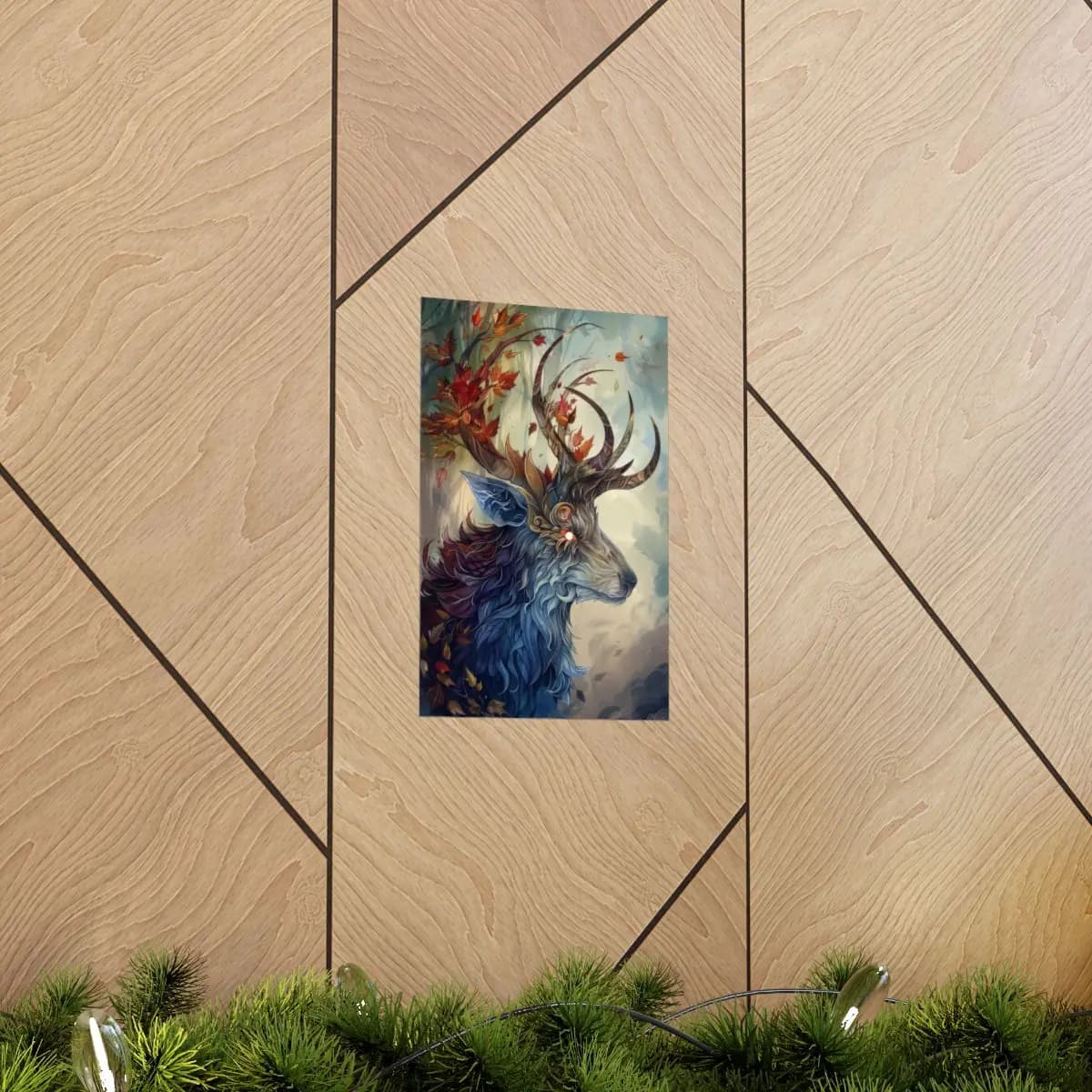 Mystical Stag with Enchanted Autumn Antlers - Matte Vertical Posters mockup angle 5