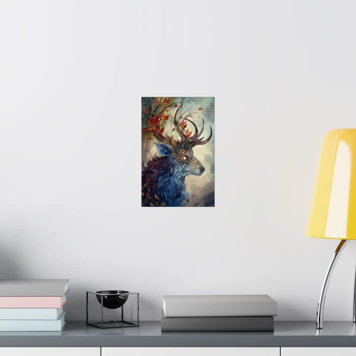 Mystical Stag with Enchanted Autumn Antlers - Matte Vertical Posters mockup angle 8