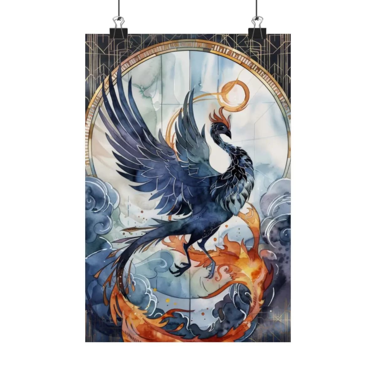 Dark Phoenix Rising Through Flame and Cloud - Matte Vertical Posters mockup angle 1