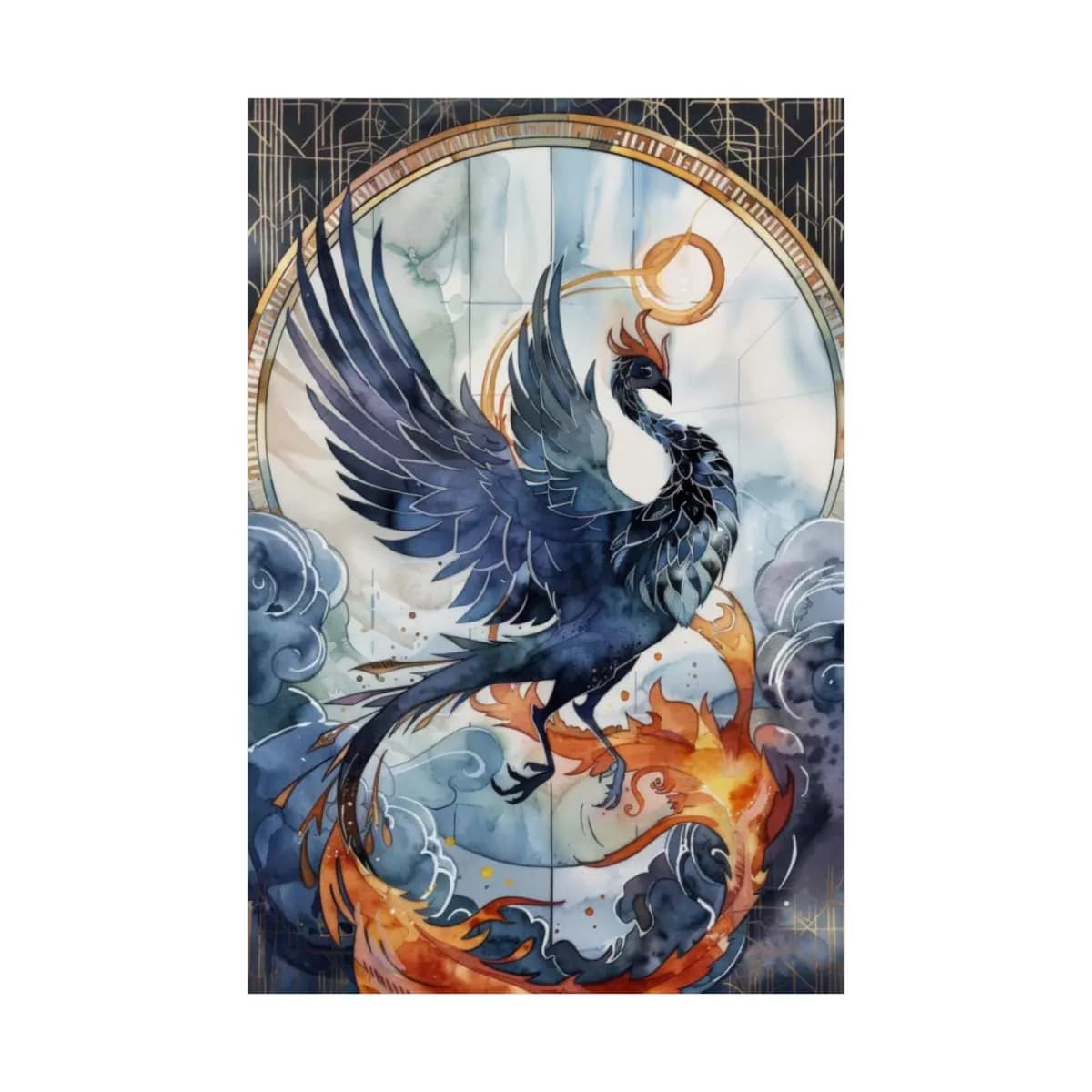 Dark Phoenix Rising Through Flame and Cloud - Matte Vertical Posters mockup angle 2