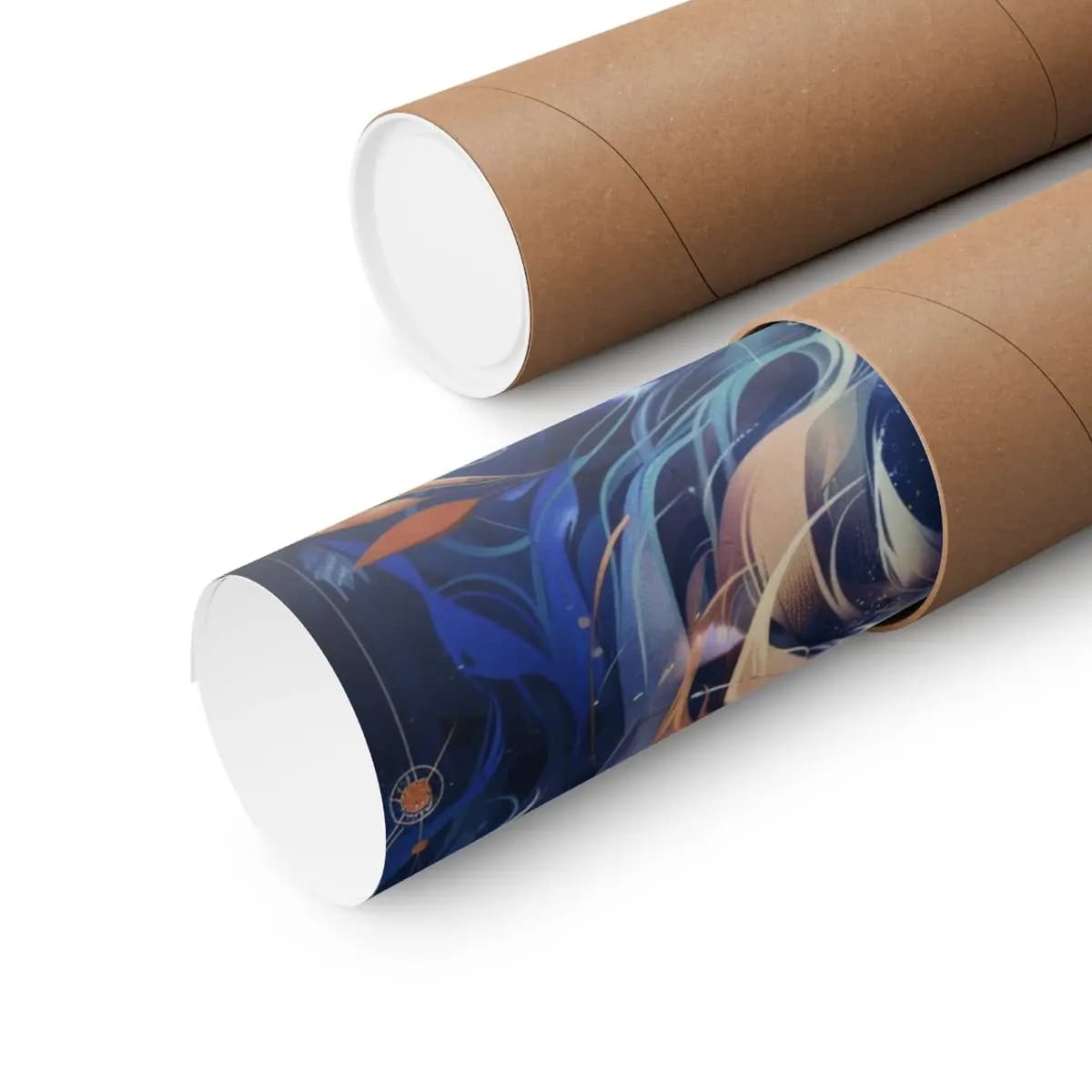 Celestial Lion in Blue and Golden Swirls - Matte Vertical Posters mockup angle 3