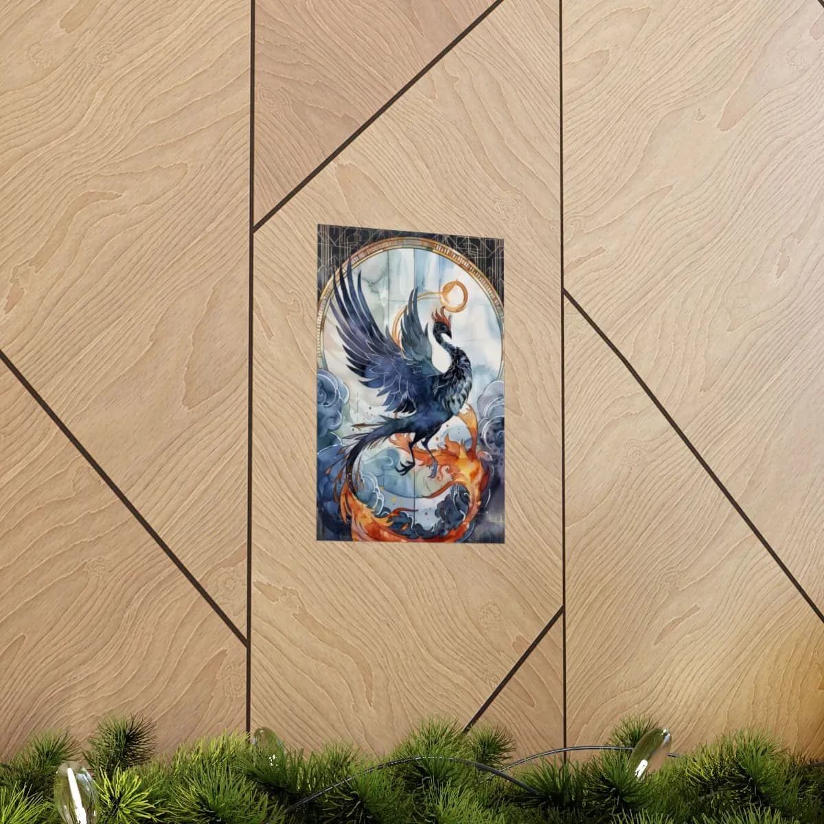 Dark Phoenix Rising Through Flame and Cloud - Matte Vertical Posters mockup angle 5