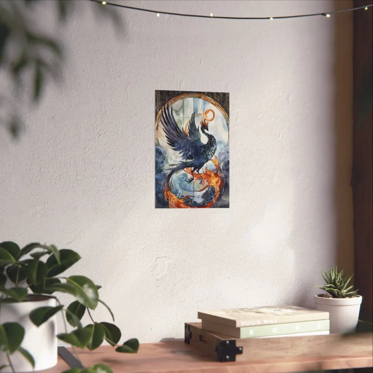 Dark Phoenix Rising Through Flame and Cloud - Matte Vertical Posters mockup angle 6