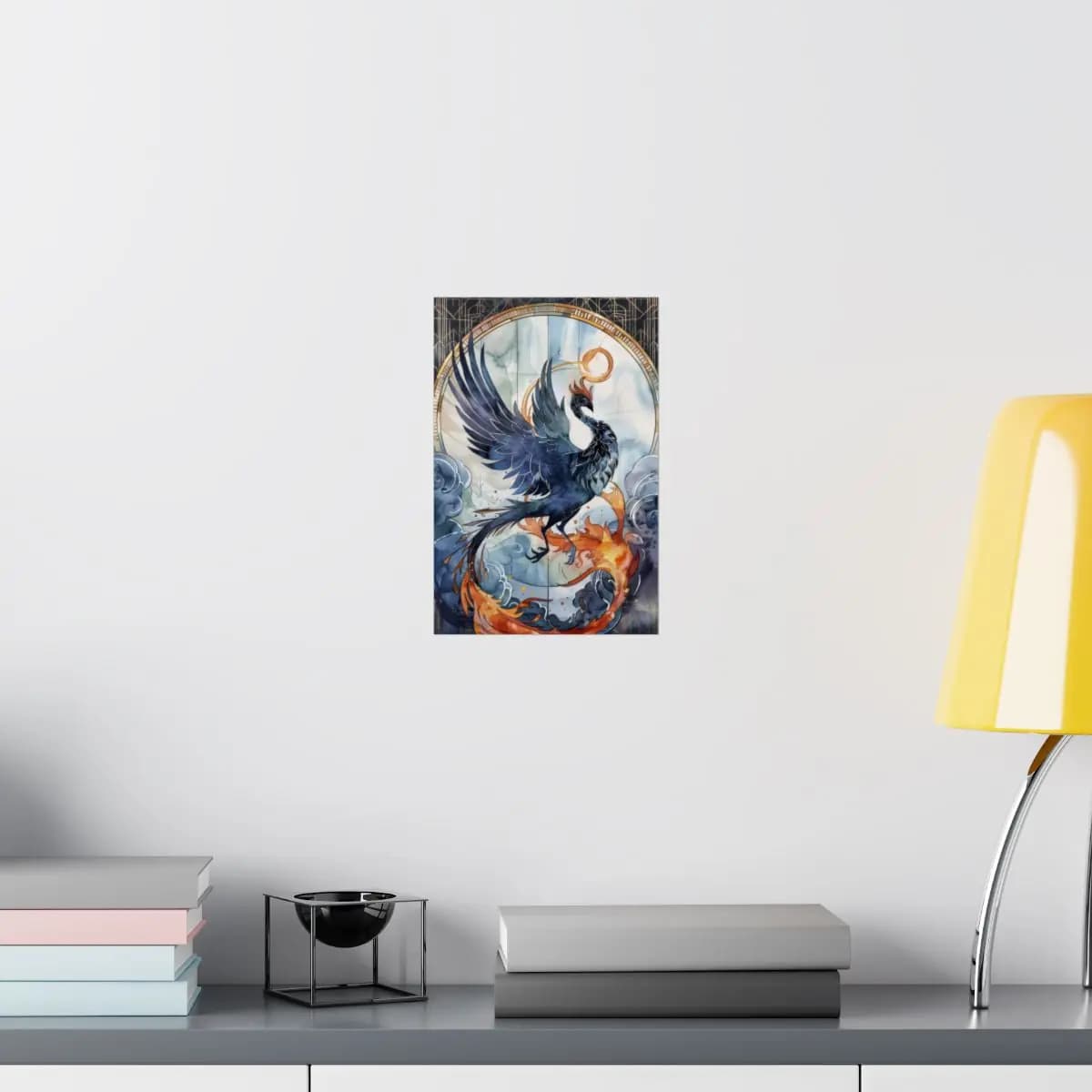 Dark Phoenix Rising Through Flame and Cloud - Matte Vertical Posters mockup angle 8