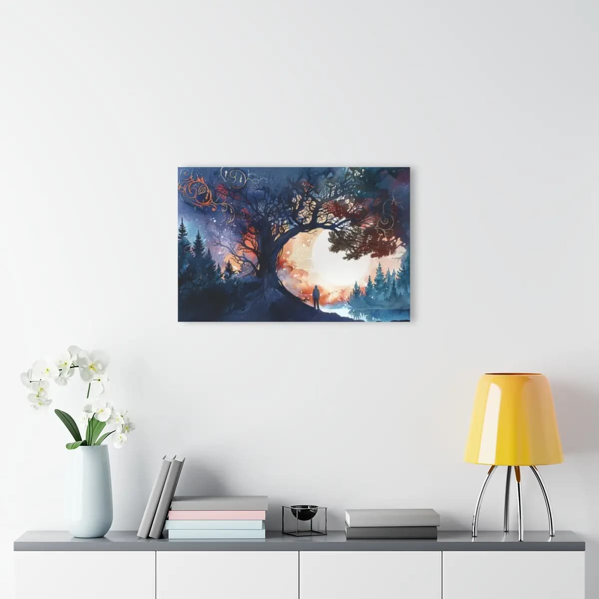 Lone Figure Before the Forest Moon - Acrylic Prints (French Cleat Hanging) mockup angle 4
