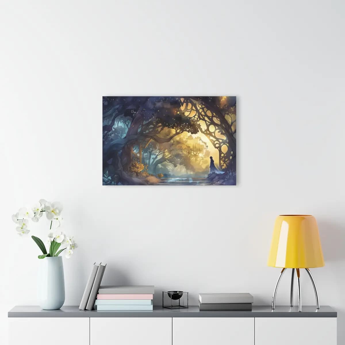 Silhouette at the Gateway of an Enchanted Forest - Acrylic Prints (French Cleat Hanging) mockup angle 4