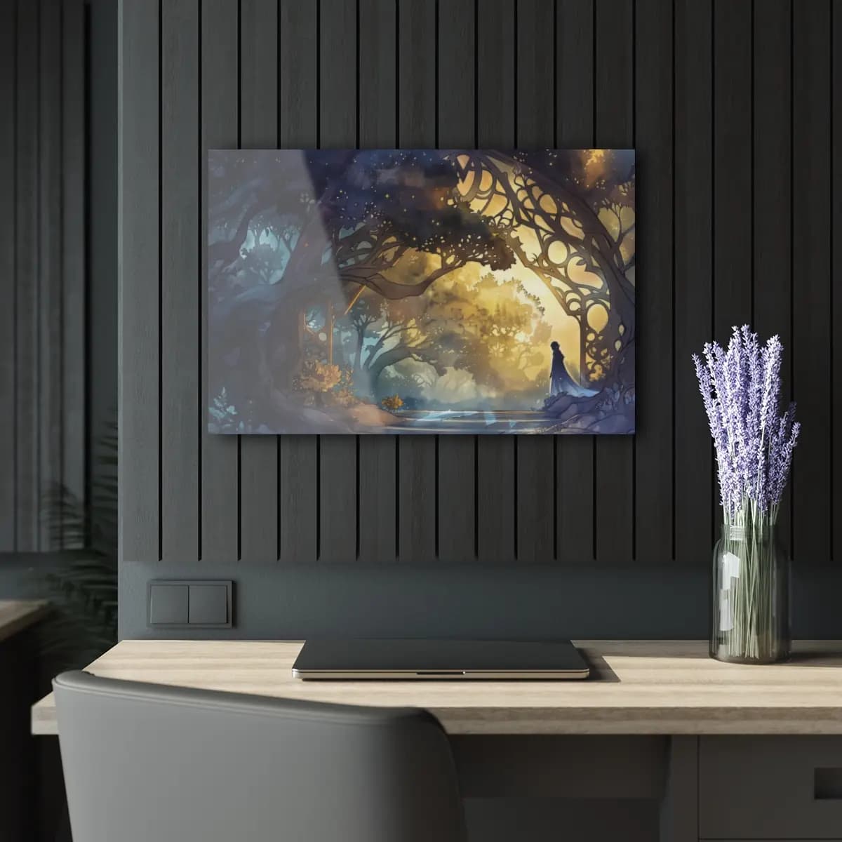 Silhouette at the Gateway of an Enchanted Forest - Acrylic Prints (French Cleat Hanging) mockup angle 5