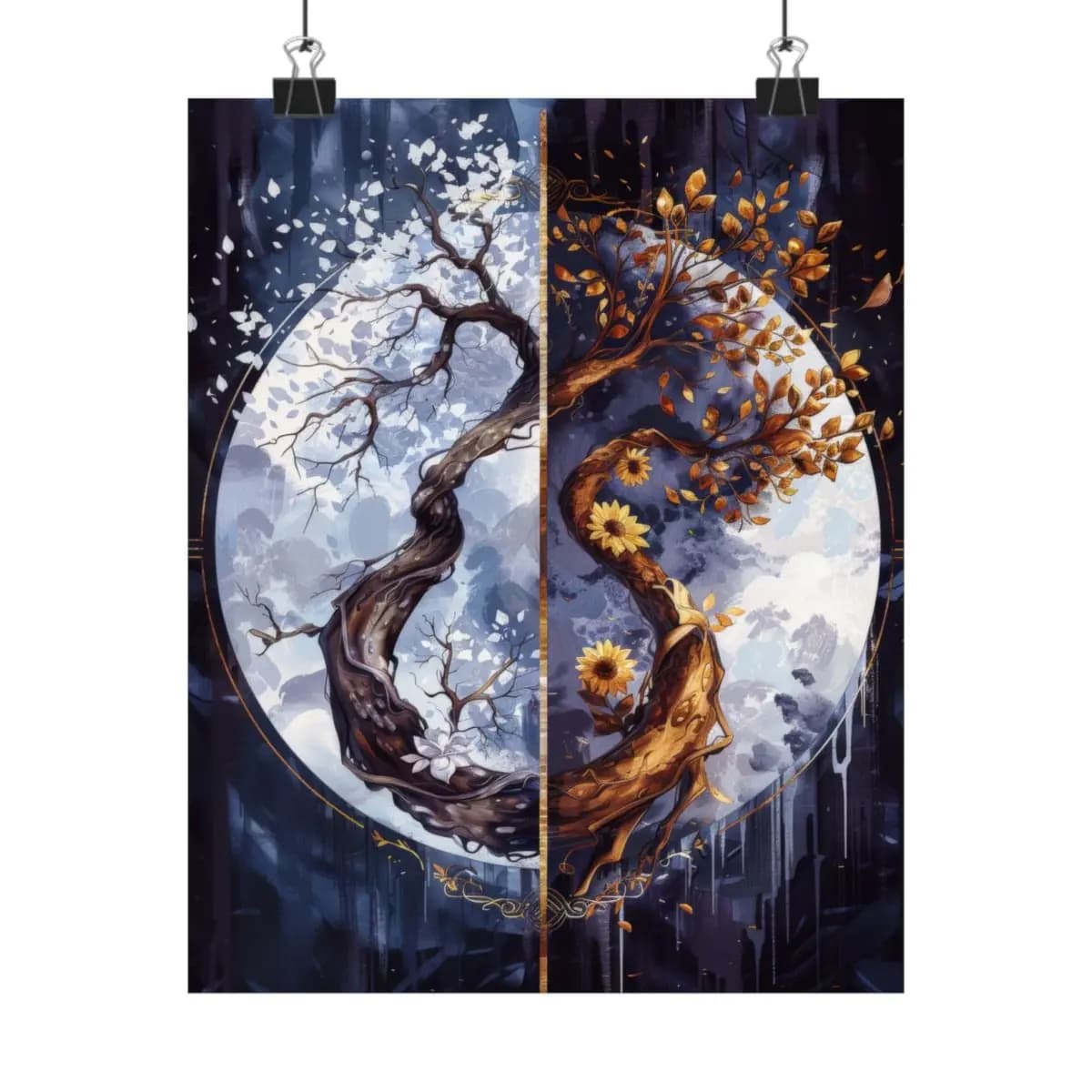 The Dual Tree — Winter and Sun in Balance - Matte Vertical Posters mockup angle 1