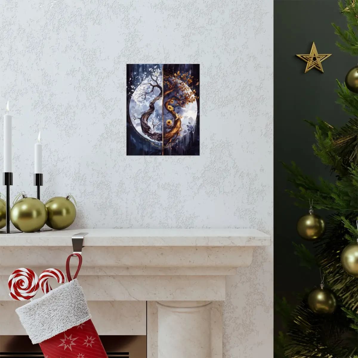 The Dual Tree — Winter and Sun in Balance - Matte Vertical Posters mockup angle 7