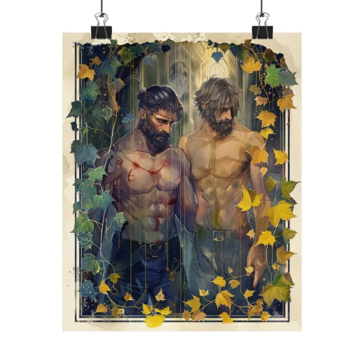 Two Scarred Warriors Among Autumn Leaves - Matte Vertical Posters mockup angle 1