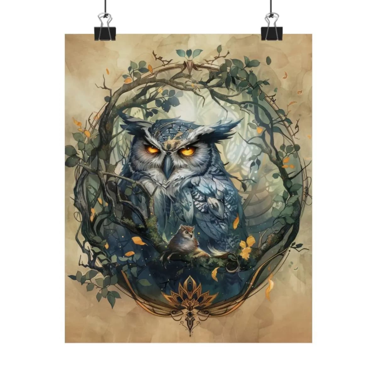 The Mystic Great Horned Owl Guardian of the Forest - Matte Vertical Posters mockup angle 1