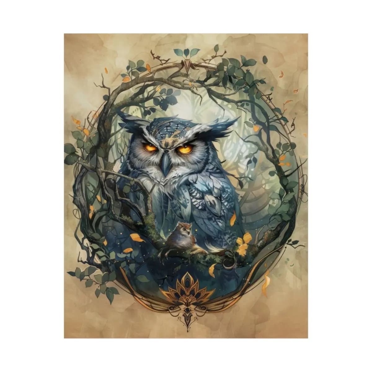 The Mystic Great Horned Owl Guardian of the Forest - Matte Vertical Posters mockup angle 2