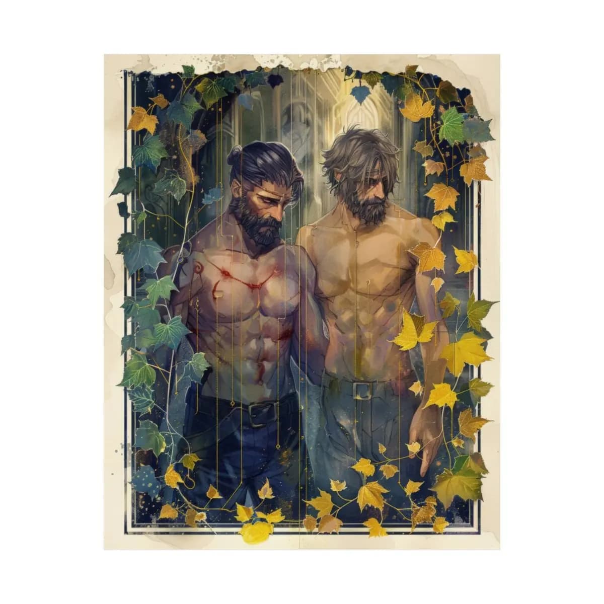 Two Scarred Warriors Among Autumn Leaves - Matte Vertical Posters mockup angle 2