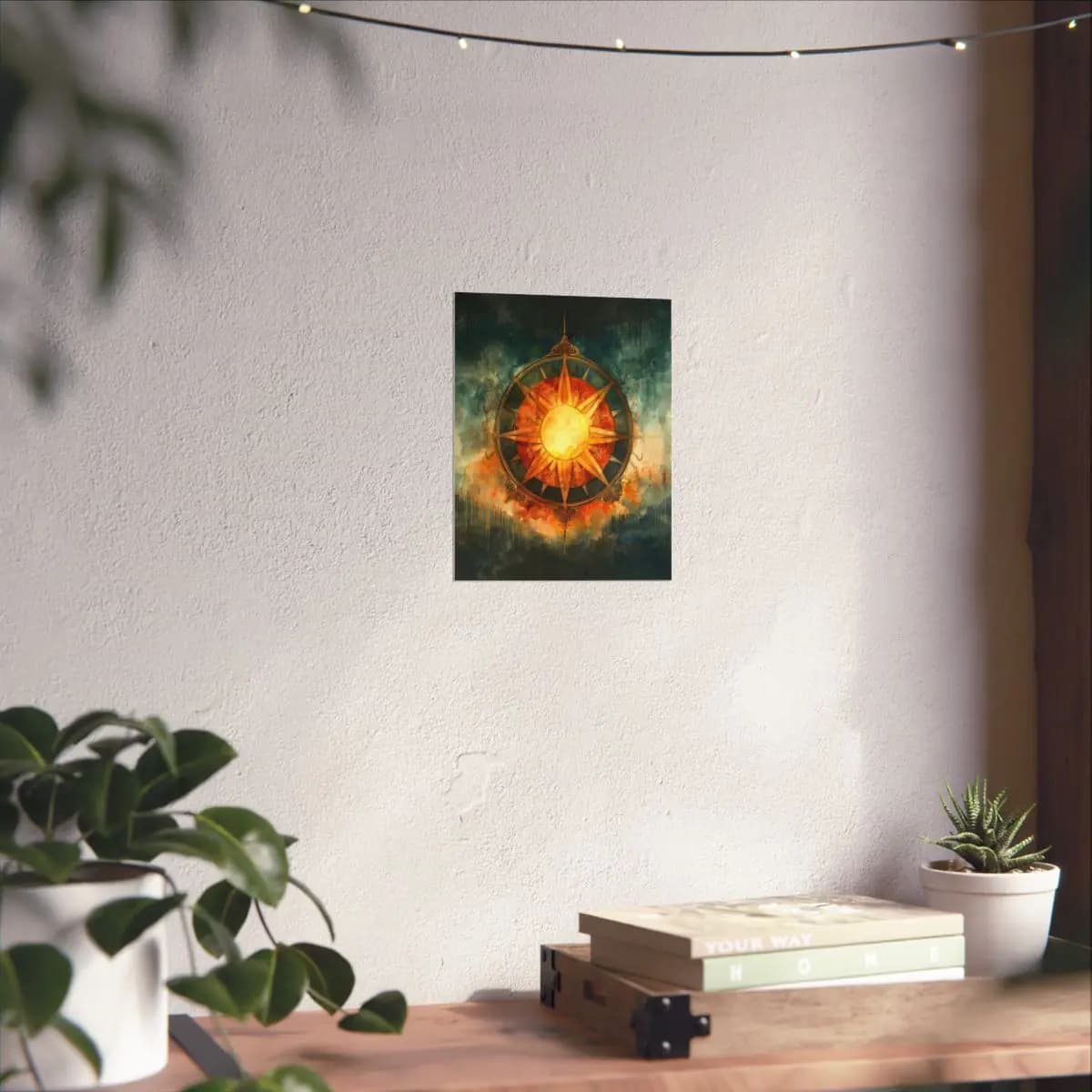Solar Compass Rose in Stormy Ink and Gold - Matte Vertical Posters mockup angle 6
