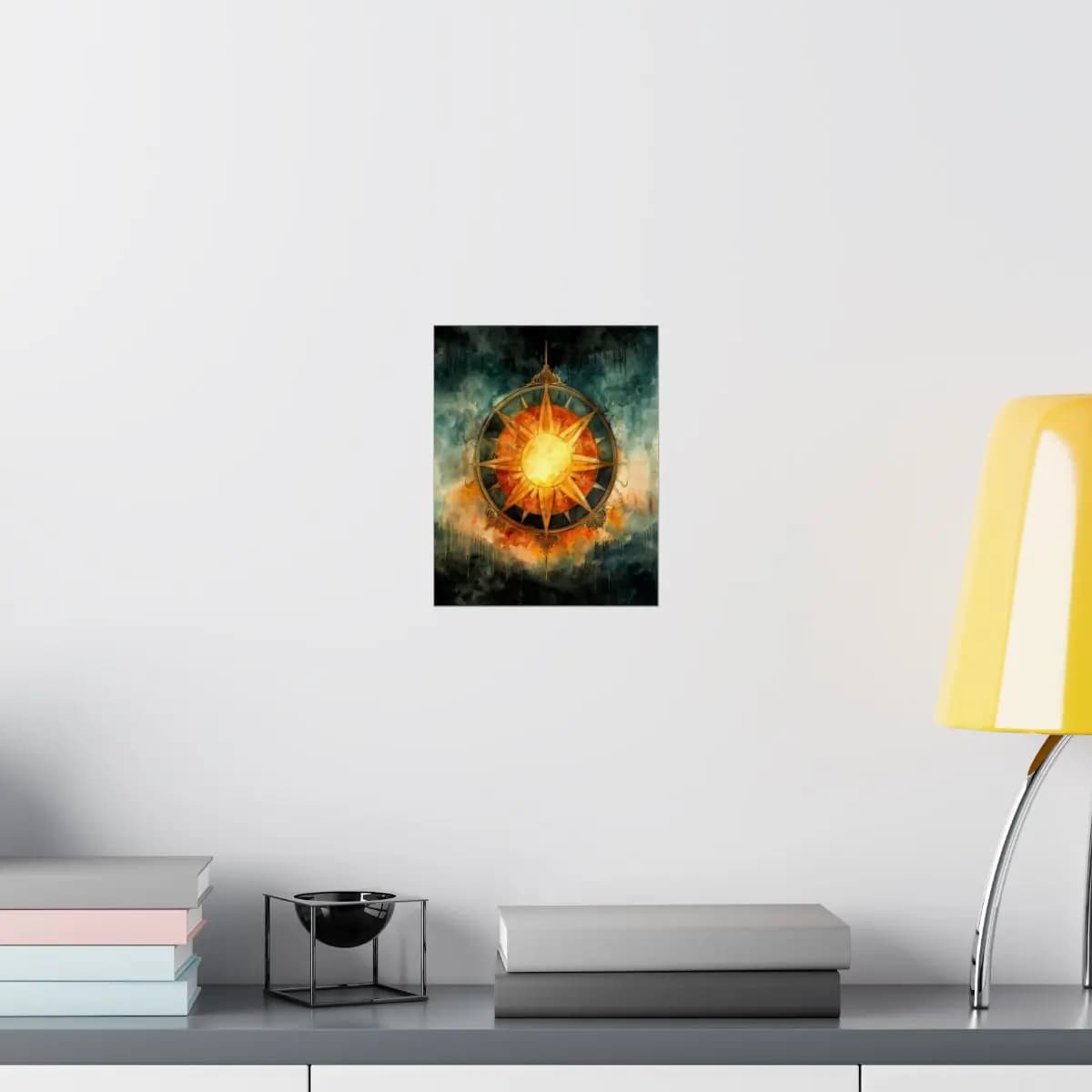 Solar Compass Rose in Stormy Ink and Gold - Matte Vertical Posters mockup angle 8