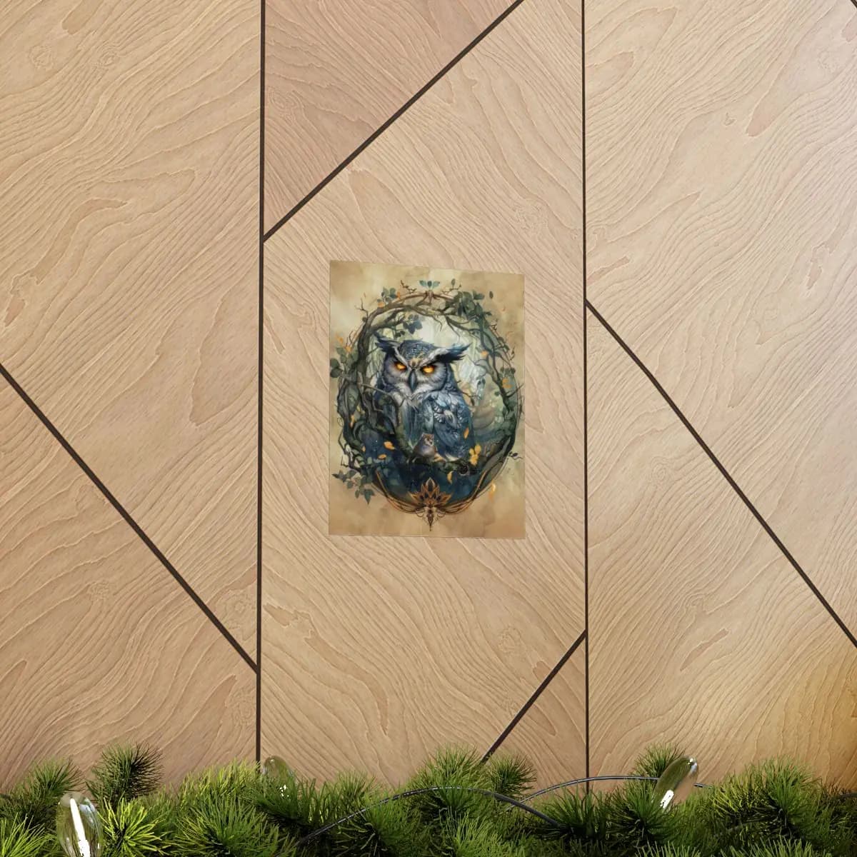The Mystic Great Horned Owl Guardian of the Forest - Matte Vertical Posters mockup angle 5