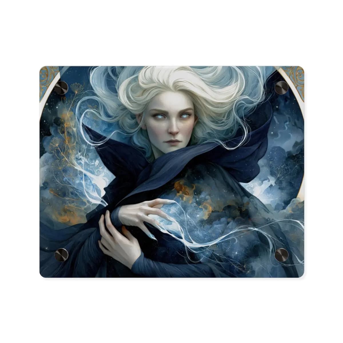 Star Sorceress with Moonlit Eyes - Acrylic Wall Art Panels mockup angle 1