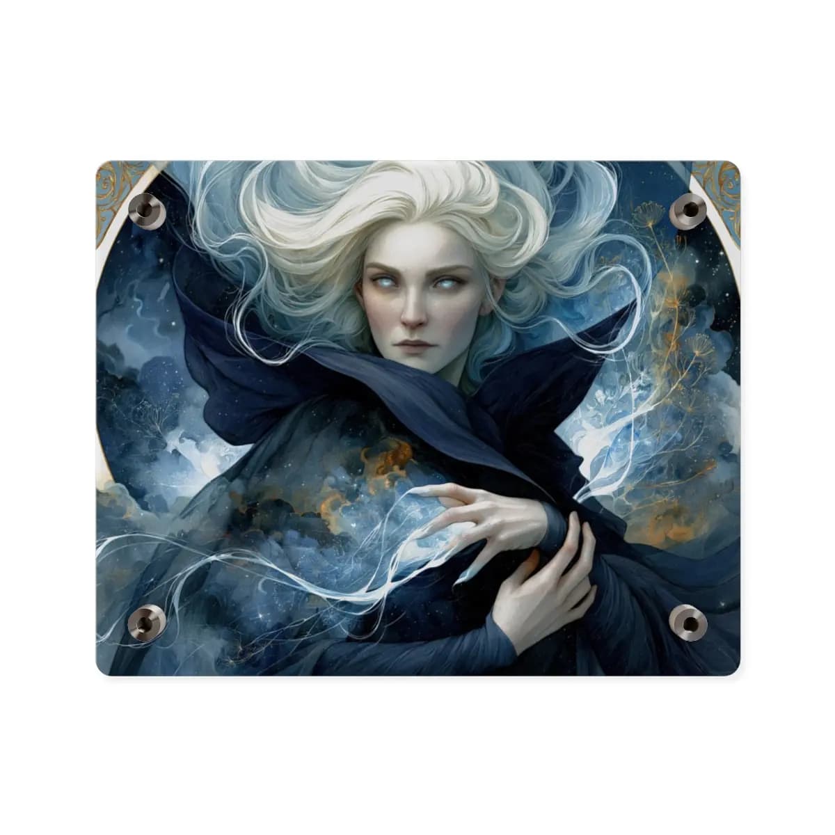 Star Sorceress with Moonlit Eyes - Acrylic Wall Art Panels mockup angle 2