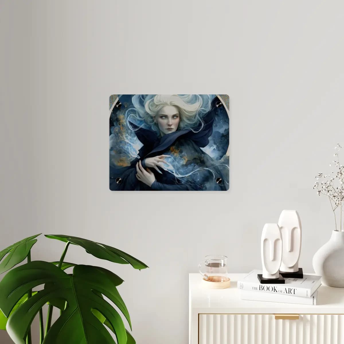 Star Sorceress with Moonlit Eyes - Acrylic Wall Art Panels mockup angle 3