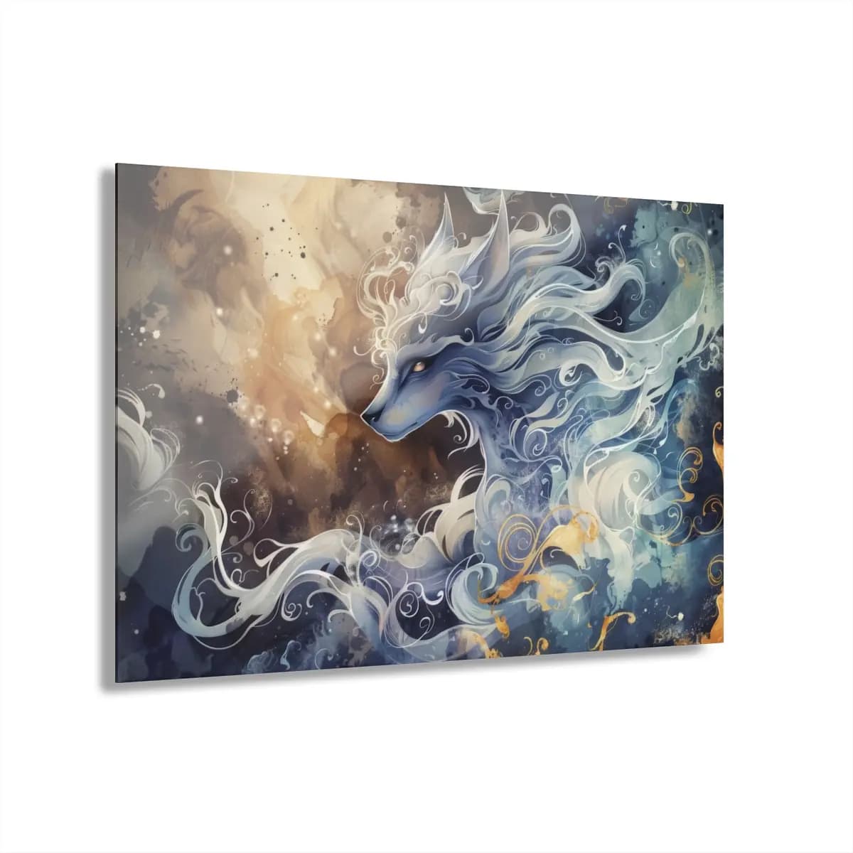 The Celestial Wolf in Billowing Mist - Acrylic Prints (French Cleat Hanging) mockup angle 1