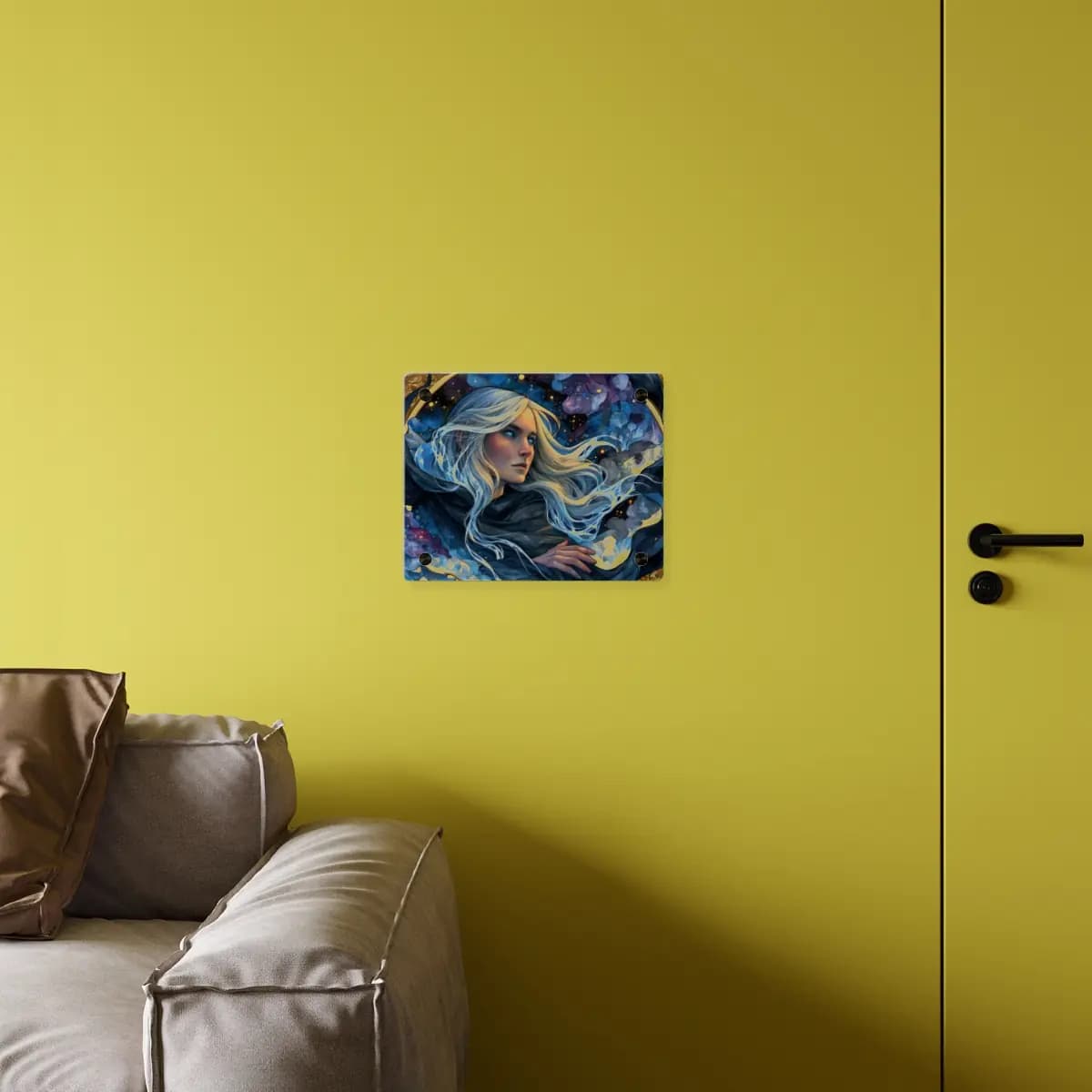 The Starlit Seer with Glacial Blue Eyes - Acrylic Wall Art Panels mockup angle 4