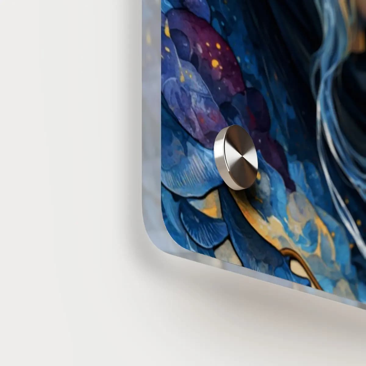 The Starlit Seer with Glacial Blue Eyes - Acrylic Wall Art Panels mockup angle 5