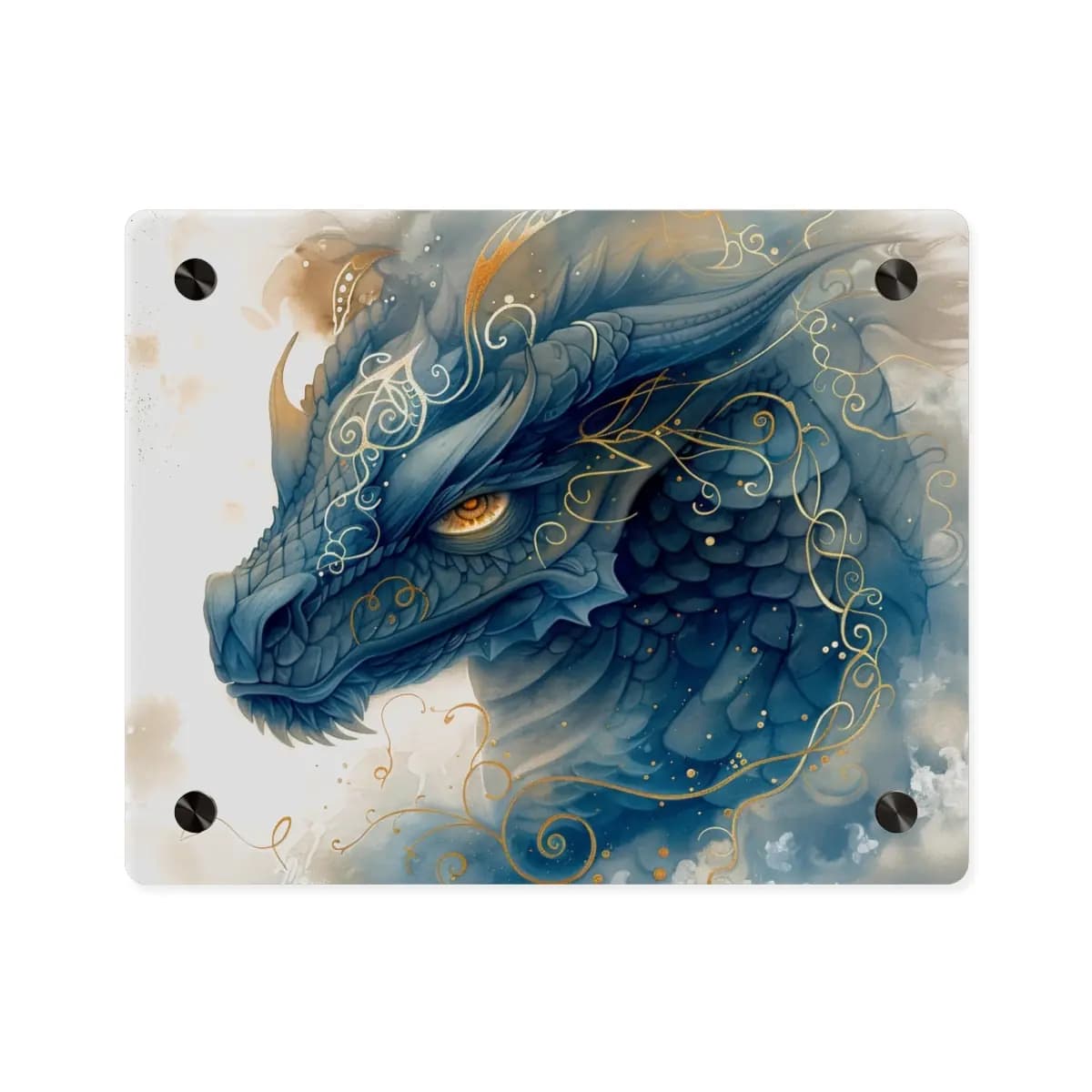 Blue Dragon with Golden Arabesques - Acrylic Wall Art Panels mockup angle 1