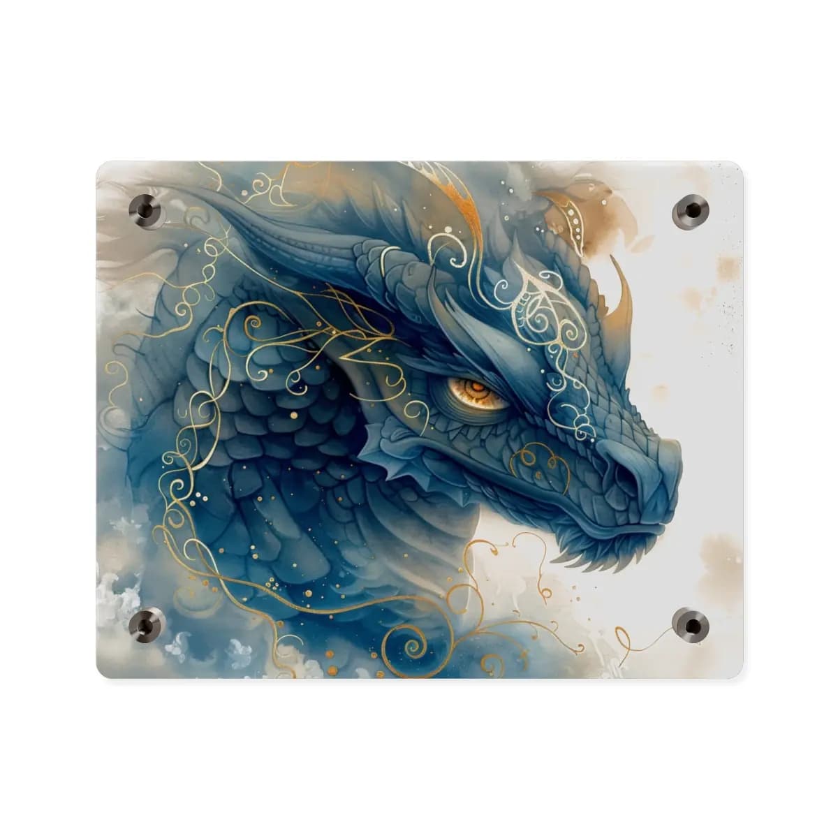 Blue Dragon with Golden Arabesques - Acrylic Wall Art Panels mockup angle 2