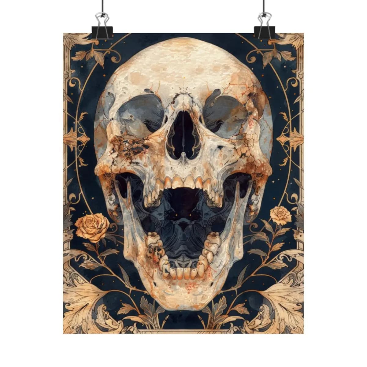 Flowering Skull with Golden Ornaments - Matte Vertical Posters mockup angle 1