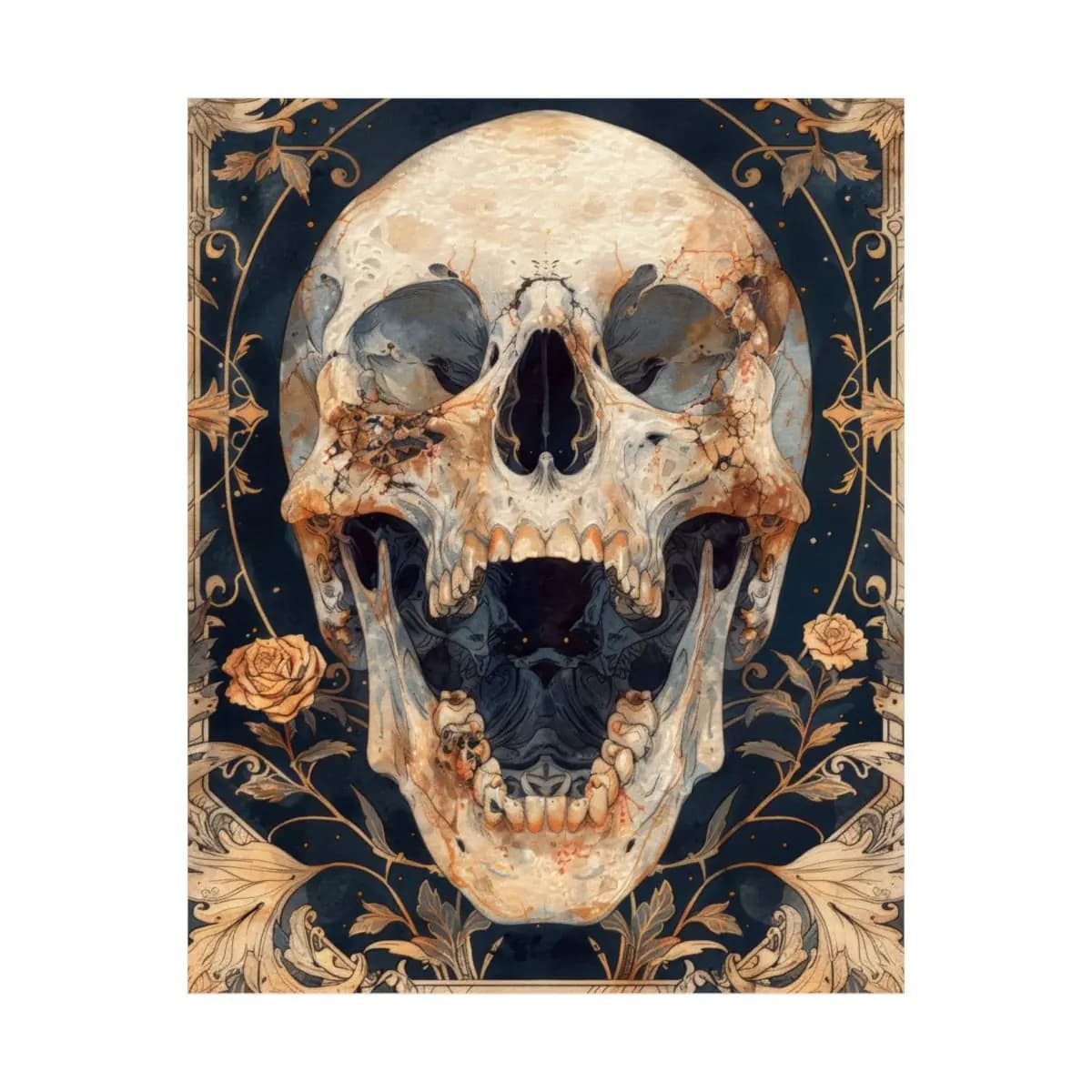 Flowering Skull with Golden Ornaments - Matte Vertical Posters mockup angle 2