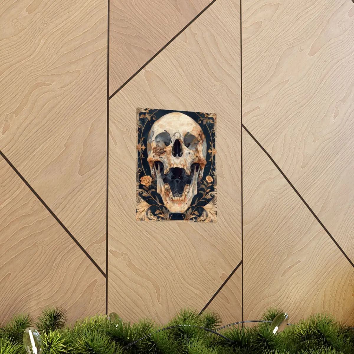 Flowering Skull with Golden Ornaments - Matte Vertical Posters mockup angle 5