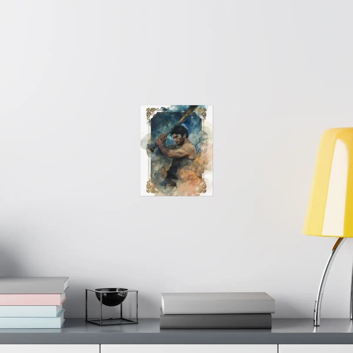 Dark Warrior Wielding a Bat Through Fire and Smoke - Matte Vertical Posters mockup angle 8