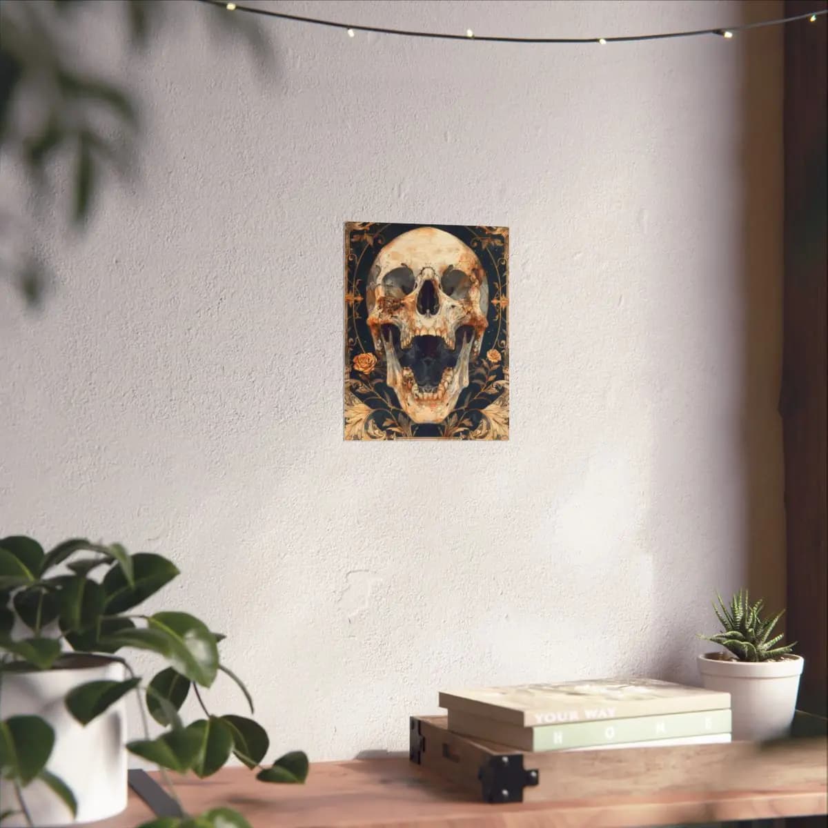 Flowering Skull with Golden Ornaments - Matte Vertical Posters mockup angle 6