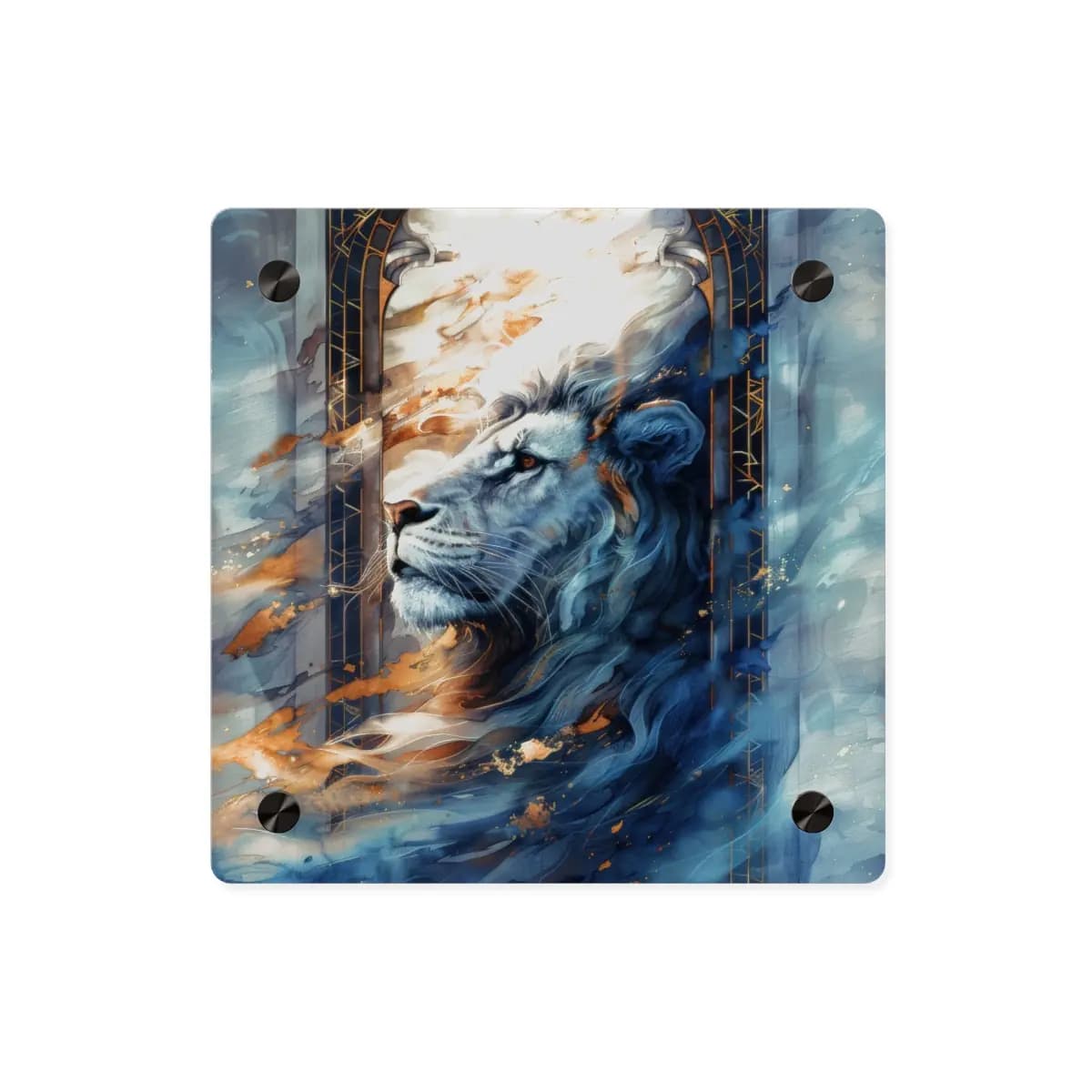 The Celestial Lion Within the Golden Arch - Acrylic Wall Art Panels mockup angle 1