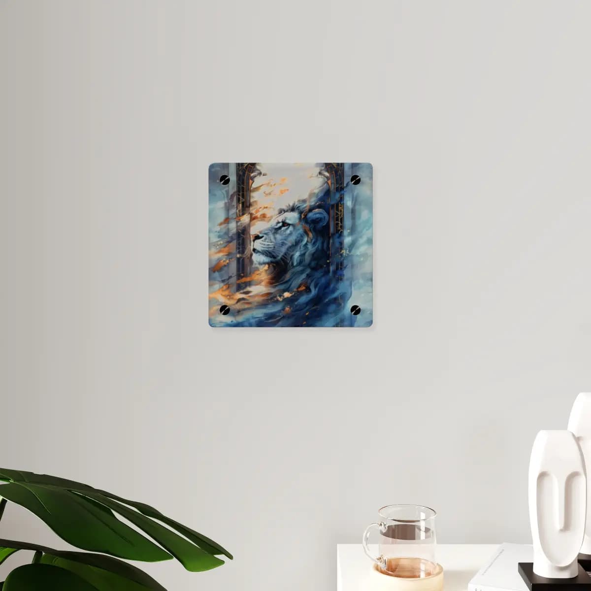 The Celestial Lion Within the Golden Arch - Acrylic Wall Art Panels mockup angle 3