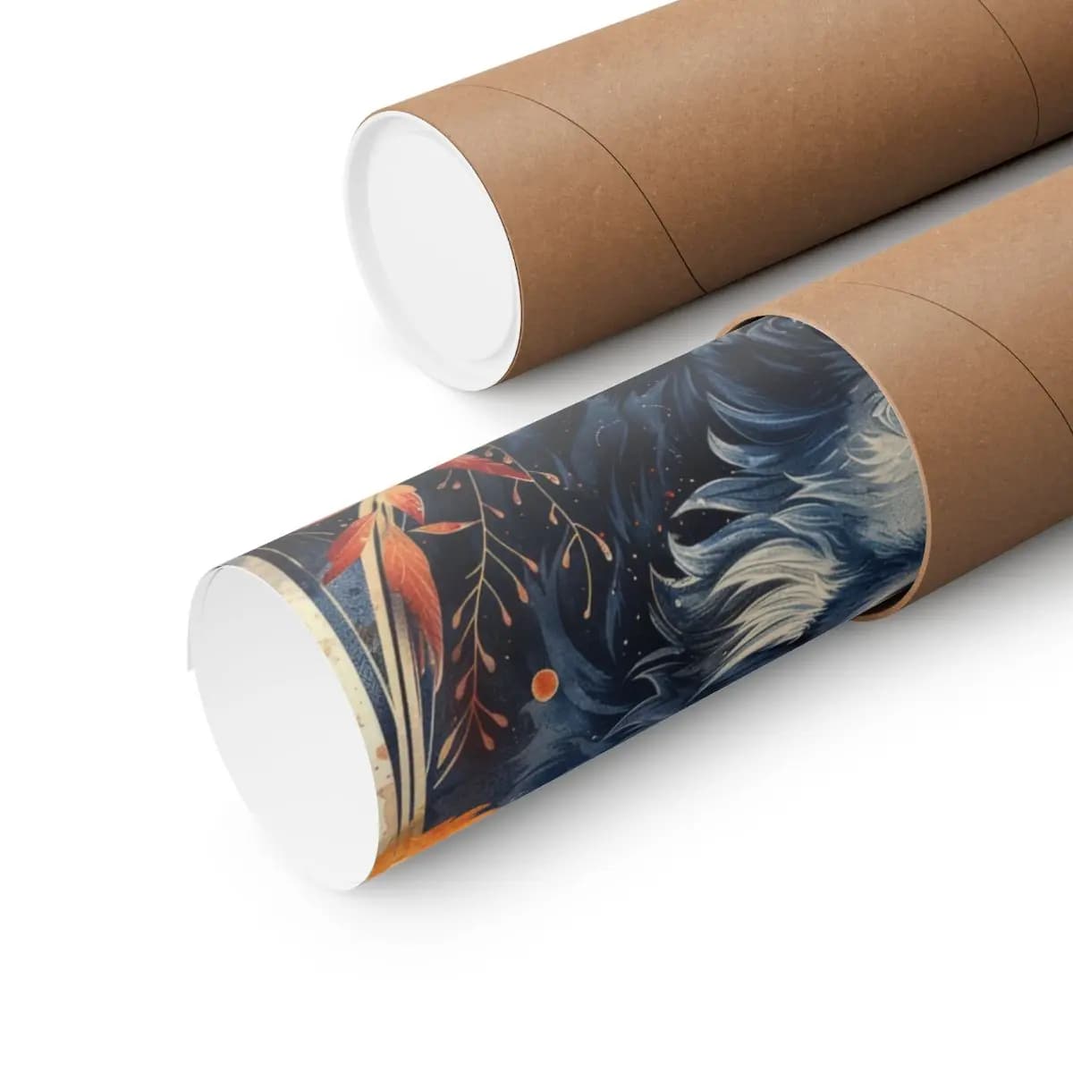 Steel Blue Wolf Among Blazing Autumn Leaves - Matte Vertical Posters mockup angle 3