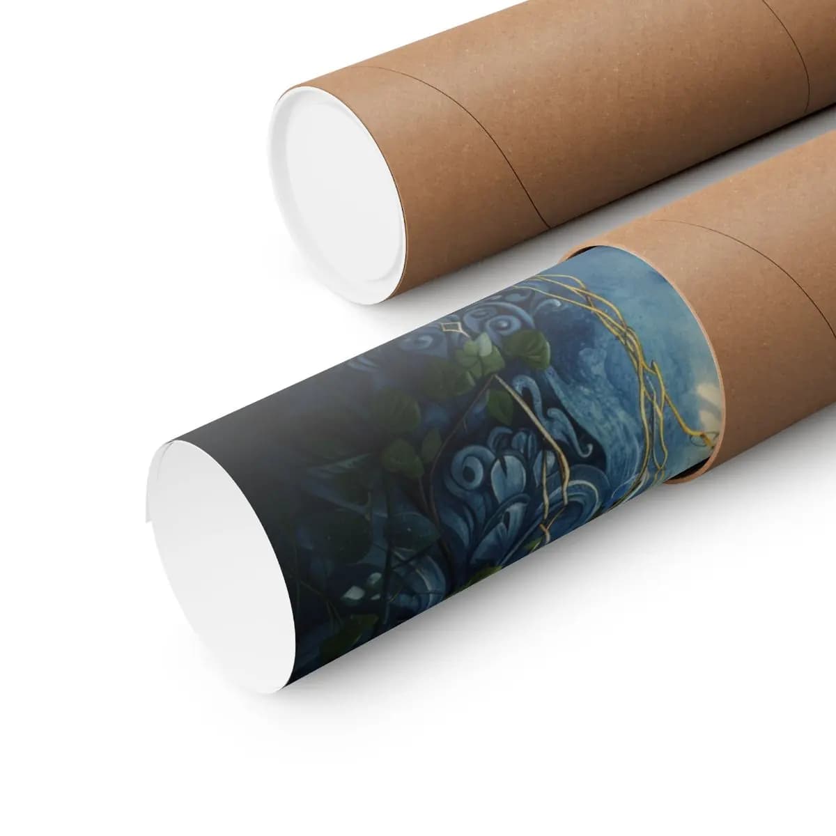 The Stone Guardian Crowned in Blue Blossoms - Matte Vertical Posters mockup angle 3