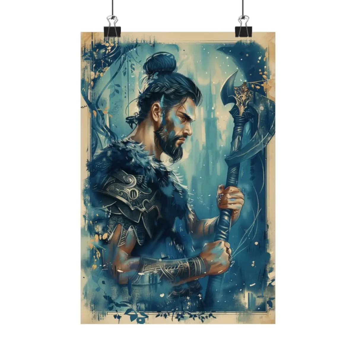 Nordic Warrior Bearing an Ornate Battle Axe - Matte Vertical Posters mockup angle 1