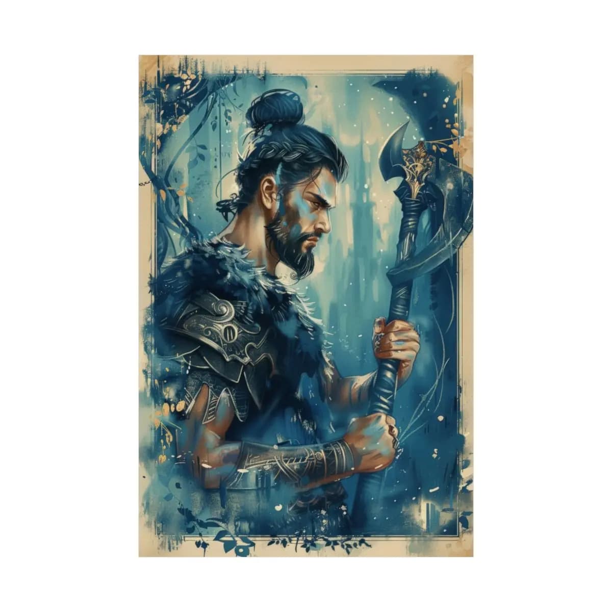 Nordic Warrior Bearing an Ornate Battle Axe - Matte Vertical Posters mockup angle 2
