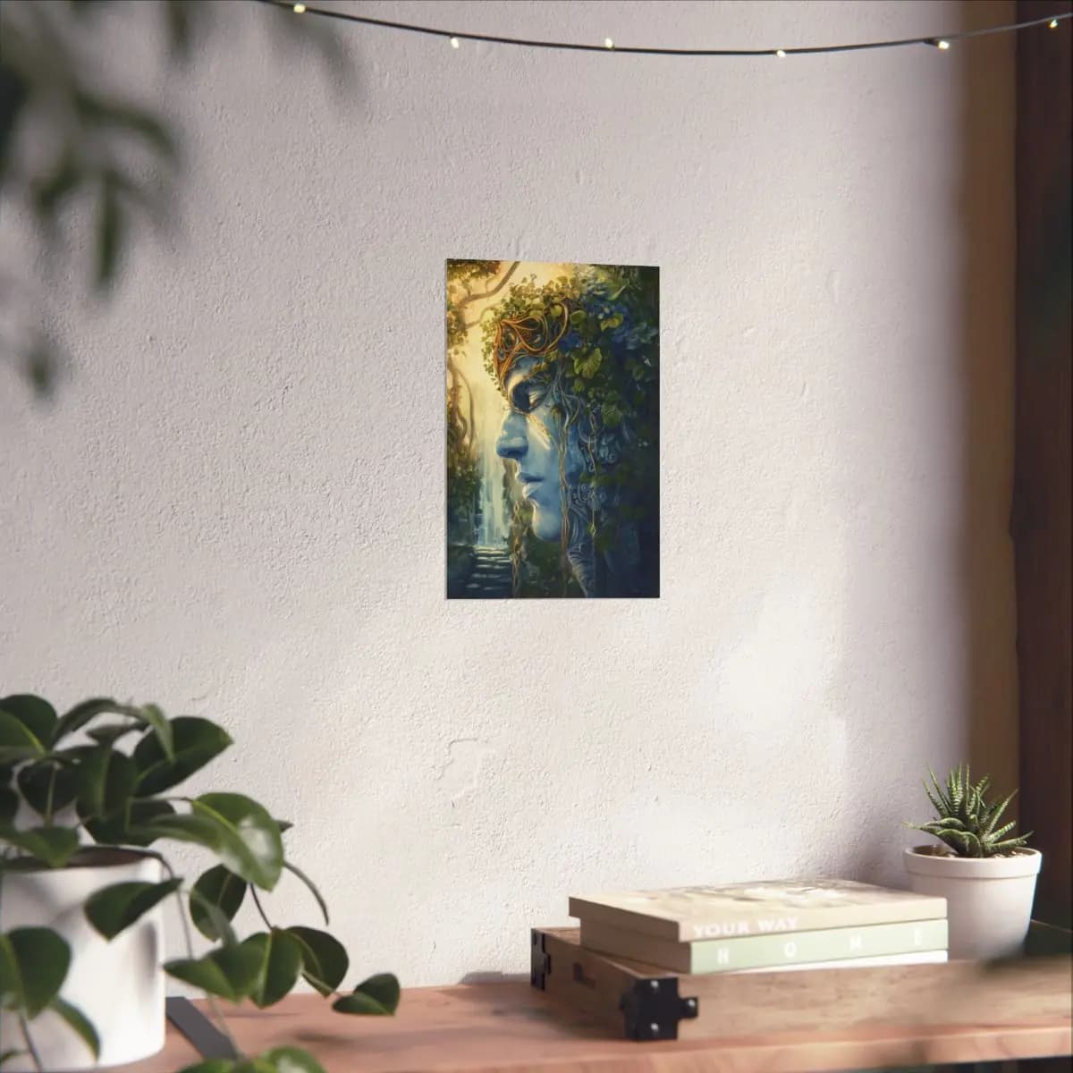 The Stone Guardian Crowned in Blue Blossoms - Matte Vertical Posters mockup angle 6