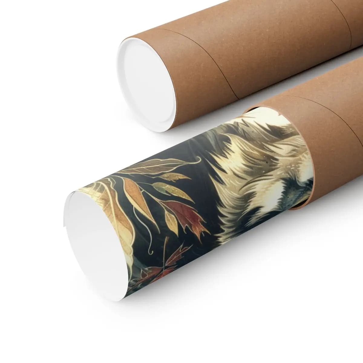 Majestic Wolf Among Autumn Leaves - Matte Vertical Posters mockup angle 3