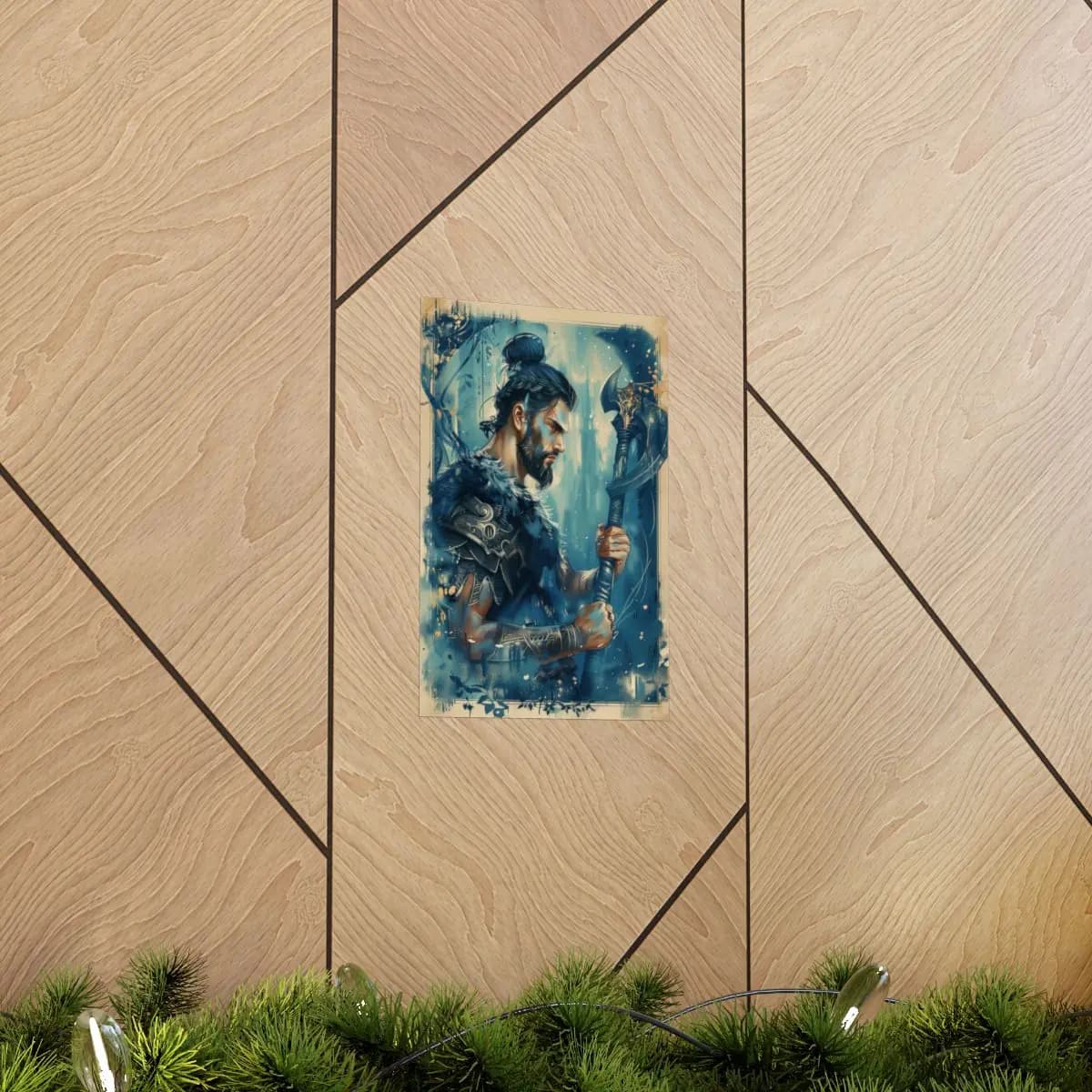 Nordic Warrior Bearing an Ornate Battle Axe - Matte Vertical Posters mockup angle 5