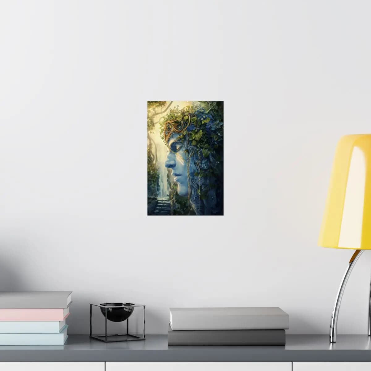 The Stone Guardian Crowned in Blue Blossoms - Matte Vertical Posters mockup angle 8