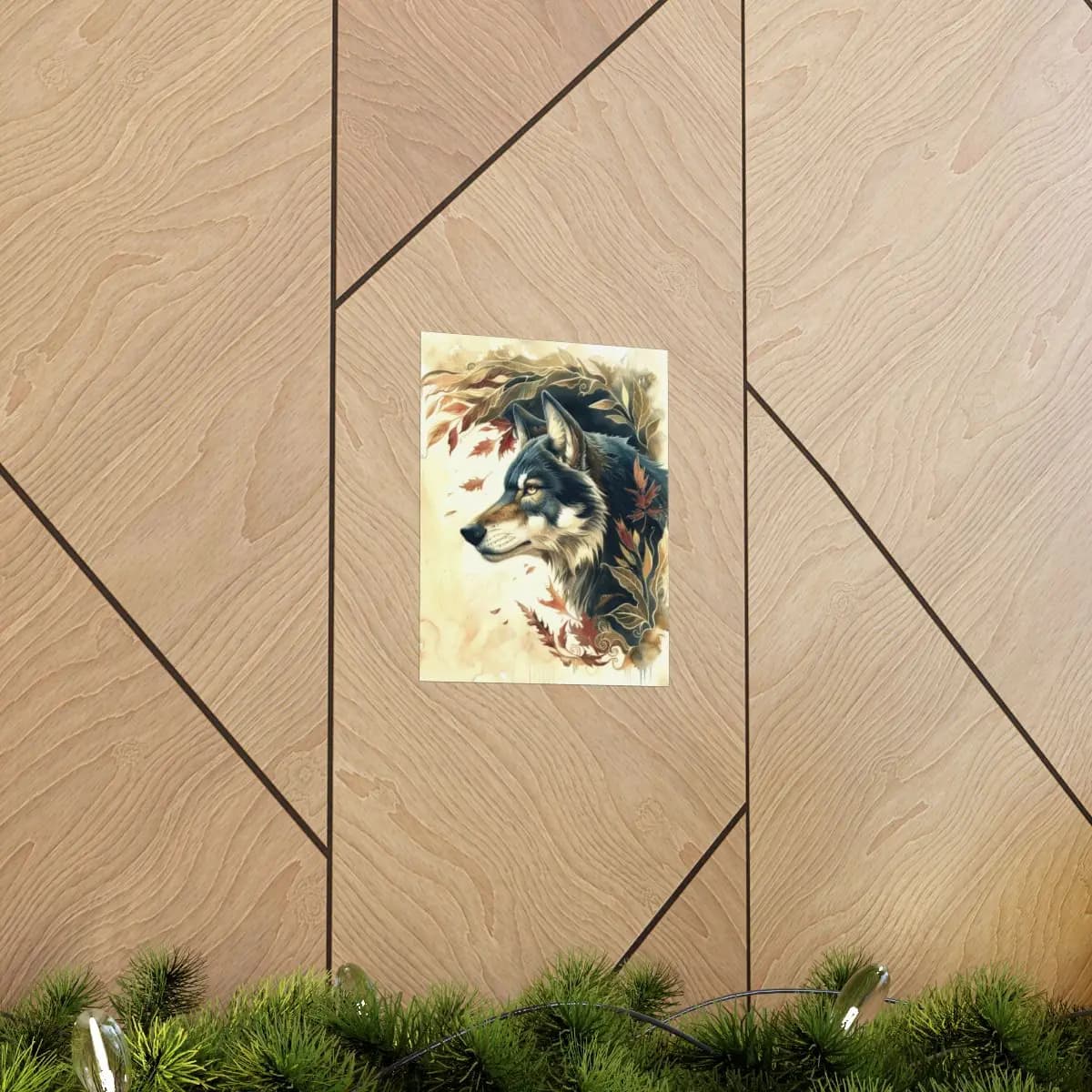 Majestic Wolf Among Autumn Leaves - Matte Vertical Posters mockup angle 5