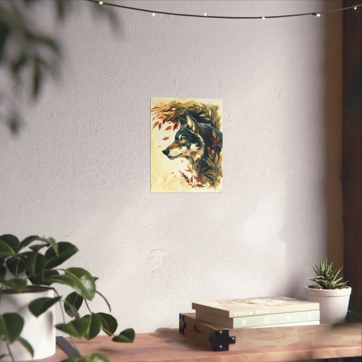Majestic Wolf Among Autumn Leaves - Matte Vertical Posters mockup angle 6